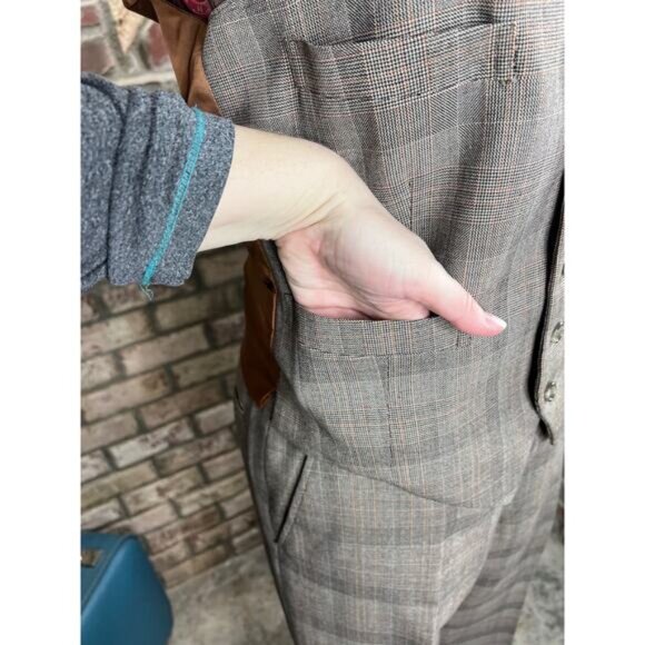 suit 3 piece plaid black brown red 1980s - Picture 8 of 16